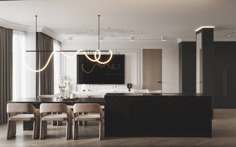 Madrid Apartment — living room & kitchen